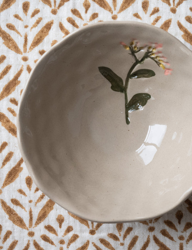 Bowl Flower Stoneware Beige - Things I Like Things I Love