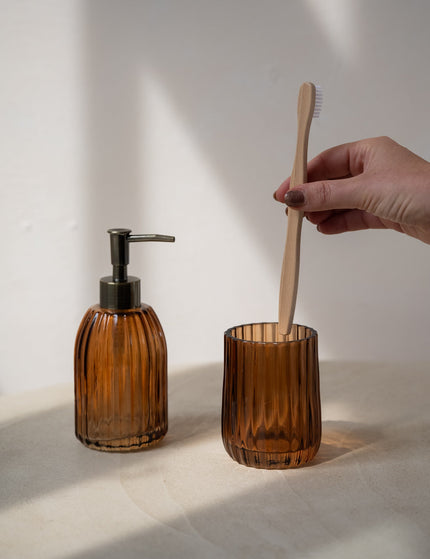 Brown Glass Toothbrush Cup - Things I Like Things I Love