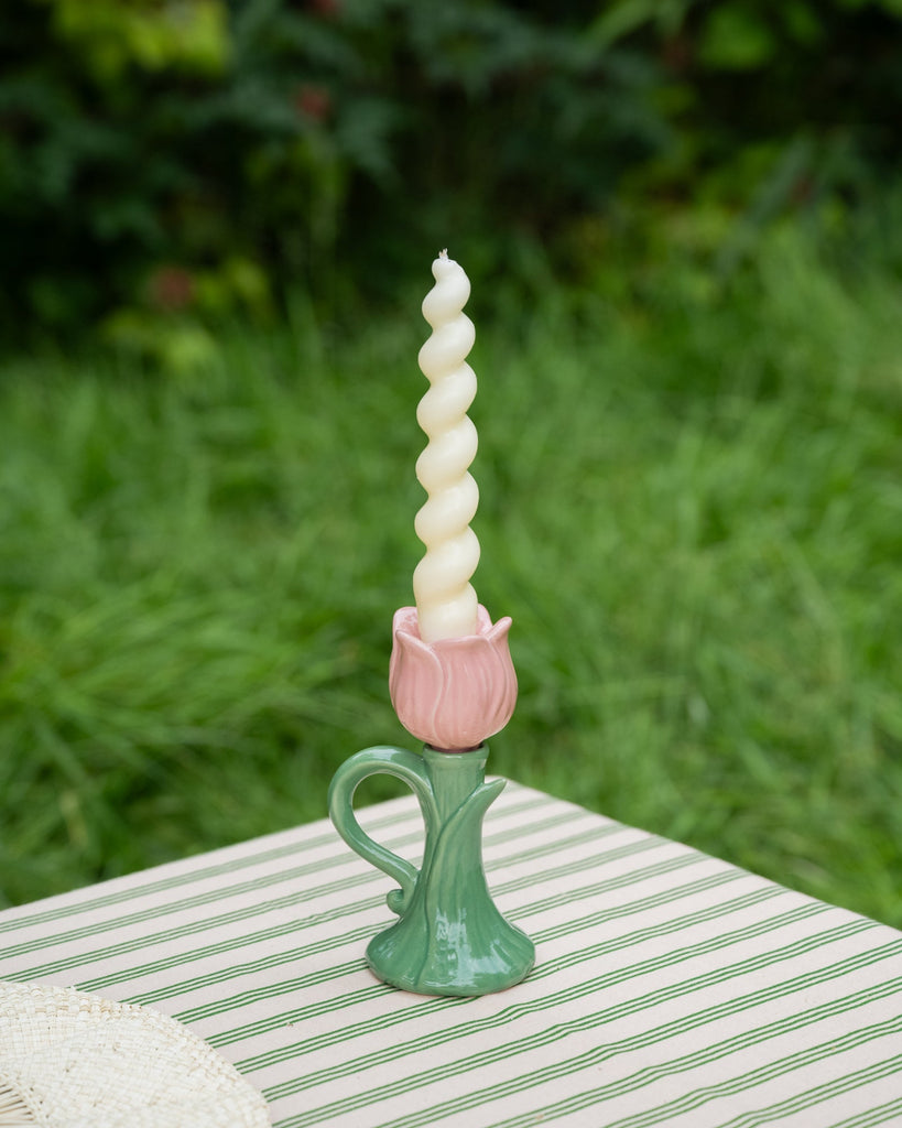 Candle Holder Tulip Pink Earthware - Things I Like Things I Love