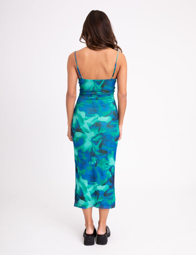 Lele Mesh Dress Blue Green Print - Things I Like Things I Love