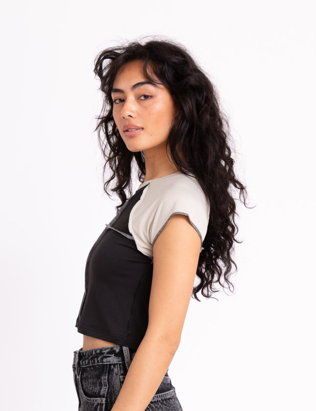 Liliana Insert Top Black Detail Agate Gray - Things I Like Things I Love