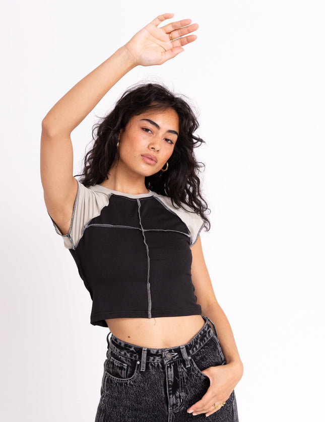 Liliana Insert Top Black Detail Agate Gray - Things I Like Things I Love