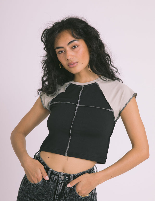 Liliana Insert Top Black Detail Agate Gray - Things I Like Things I Love