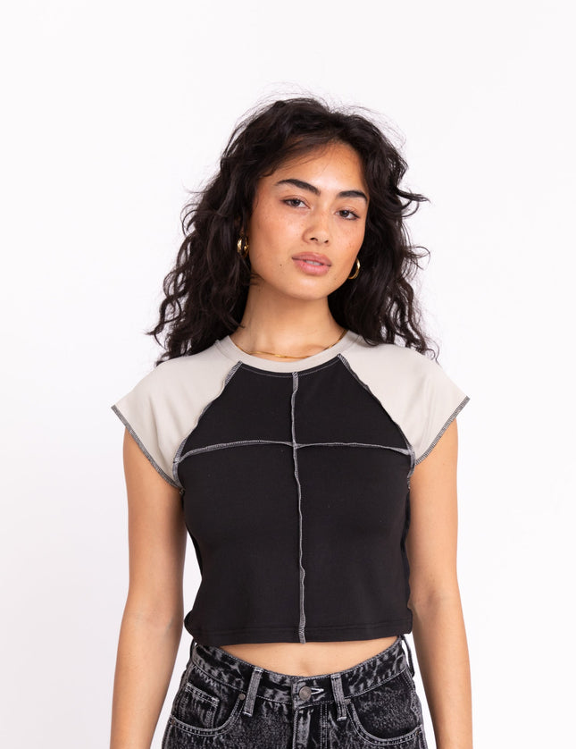 Liliana Insert Top Black Detail Agate Gray - Things I Like Things I Love