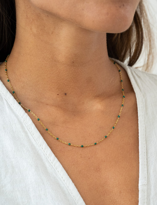 Necklace Dot Green Gold - Things I Like Things I Love