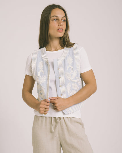 Polly Gilet Embroidery Light Blue - Things I Like Things I Love