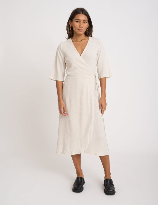 TILTIL Britt Linen Wrap Dress Beige - Things I Like Things I Love