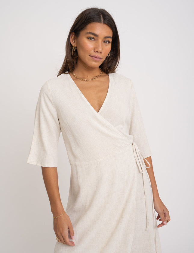 TILTIL Britt Linen Wrap Dress Beige - Things I Like Things I Love