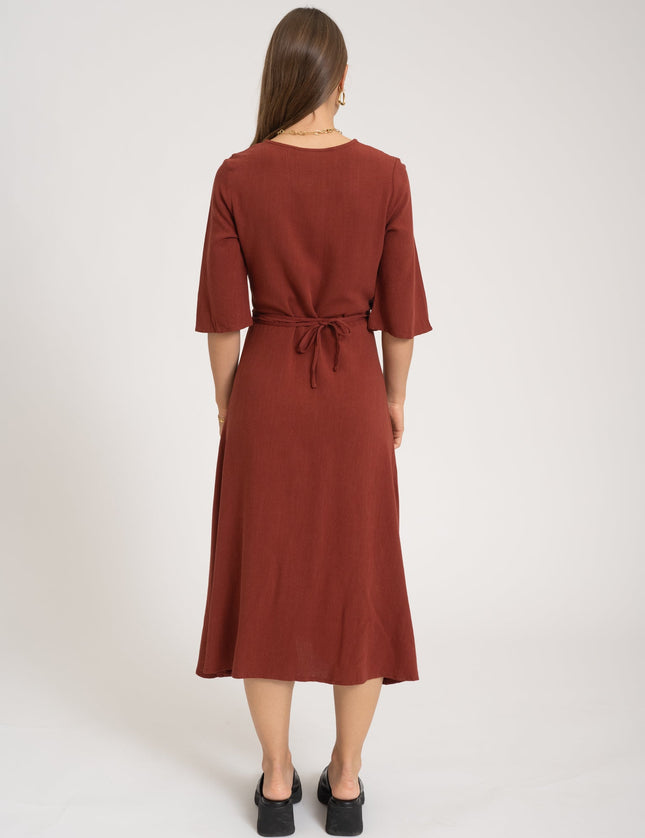 TILTIL Britt Linen Wrap Dress Cherry Red - Things I Like Things I Love