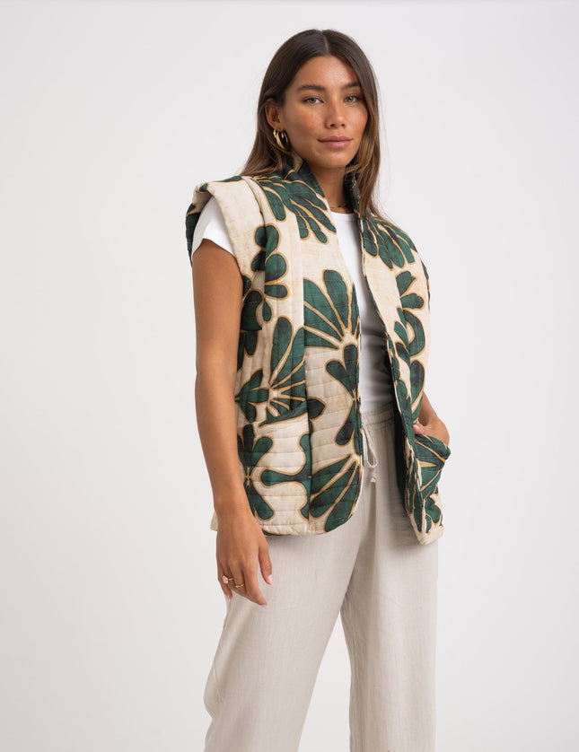 TILTIL Charley Gilet Beige Green Print One Size - Things I Like Things I Love