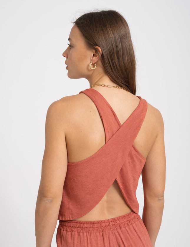 TILTIL Clara Linen Cross Back Top Pomegranate - Things I Like Things I Love