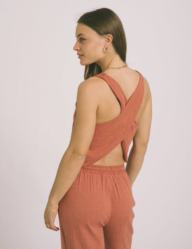 TILTIL Clara Linen Cross Back Top Pomegranate - Things I Like Things I Love