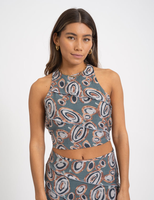 TILTIL Elin Crop Top Swirl Ocean Old Rose Print - Things I Like Things I Love