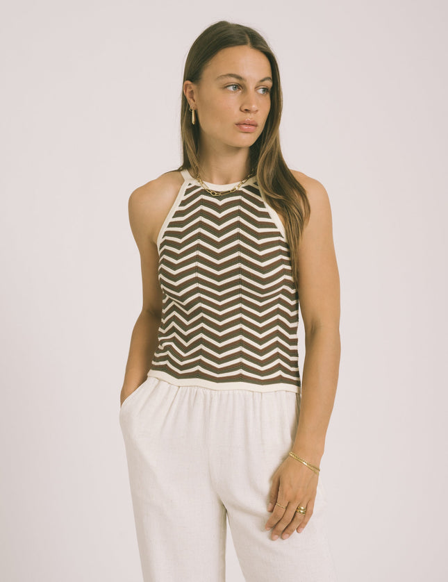 TILTIL Kate Zigzag Stripe Knit Top Olive - Things I Like Things I Love