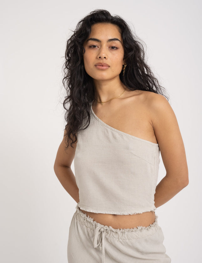 TILTIL Marlou One-Shoulder Top Linen Beige - Things I Like Things I Love