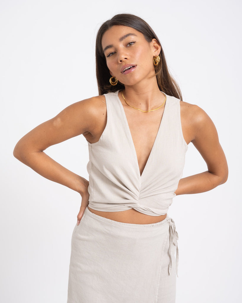 TILTIL Mary Linen Wrap Top Beige - Things I Like Things I Love