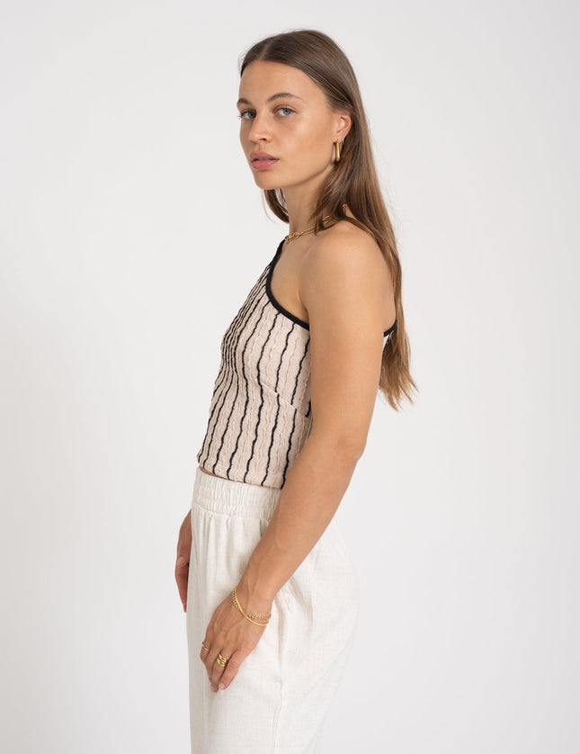 TILTIL Ole One Shoulder Top Beige Structure Swirl - Things I Like Things I Love