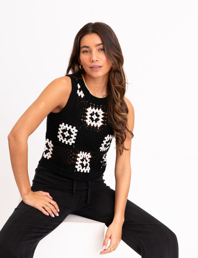 TILTIL Senna Crochet Flower Top Black - Things I Like Things I Love