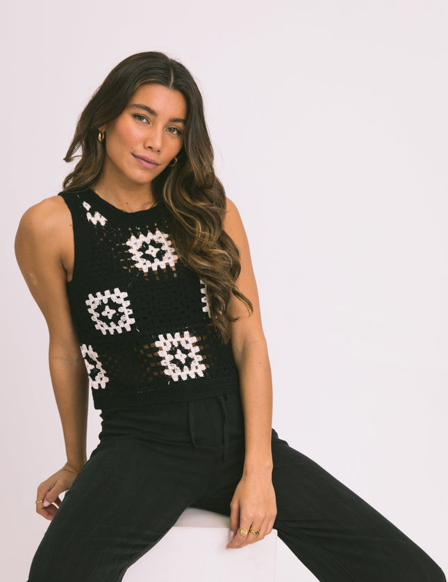 TILTIL Senna Crochet Flower Top Black - Things I Like Things I Love