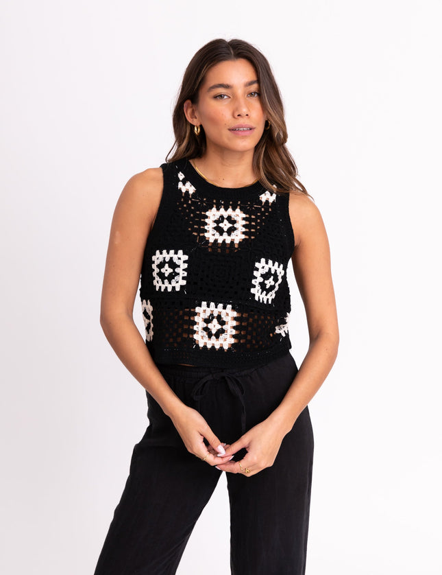 TILTIL Senna Crochet Flower Top Black - Things I Like Things I Love