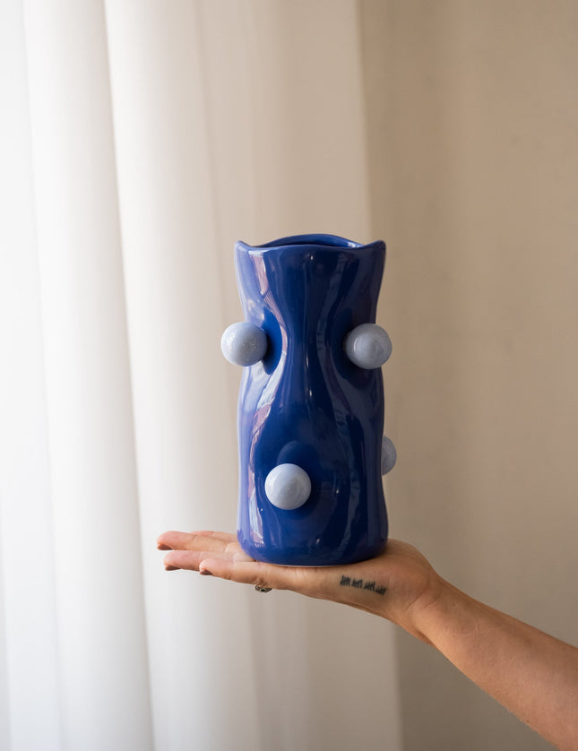 Vase Bola Ceramic Blue - Things I Like Things I Love