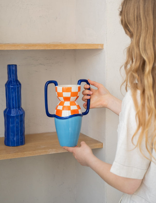 Vase Checked Orange /Azul - Things I Like Things I Love