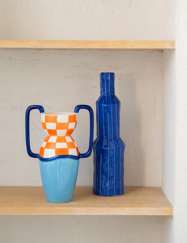 Vase Checked Orange /Azul - Things I Like Things I Love