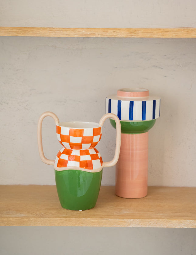 Vase Checked Orange/Green - Things I Like Things I Love