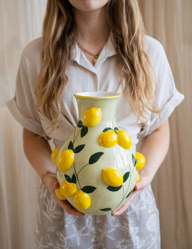 Vase Lemon Large Leaf Multi - Things I Like Things I Love