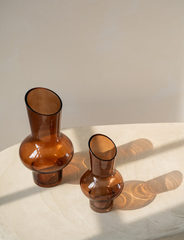 Vase Oblique Brown Glass - Things I Like Things I Love