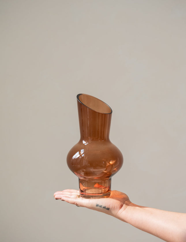 Vase Oblique Brown Glass - Things I Like Things I Love