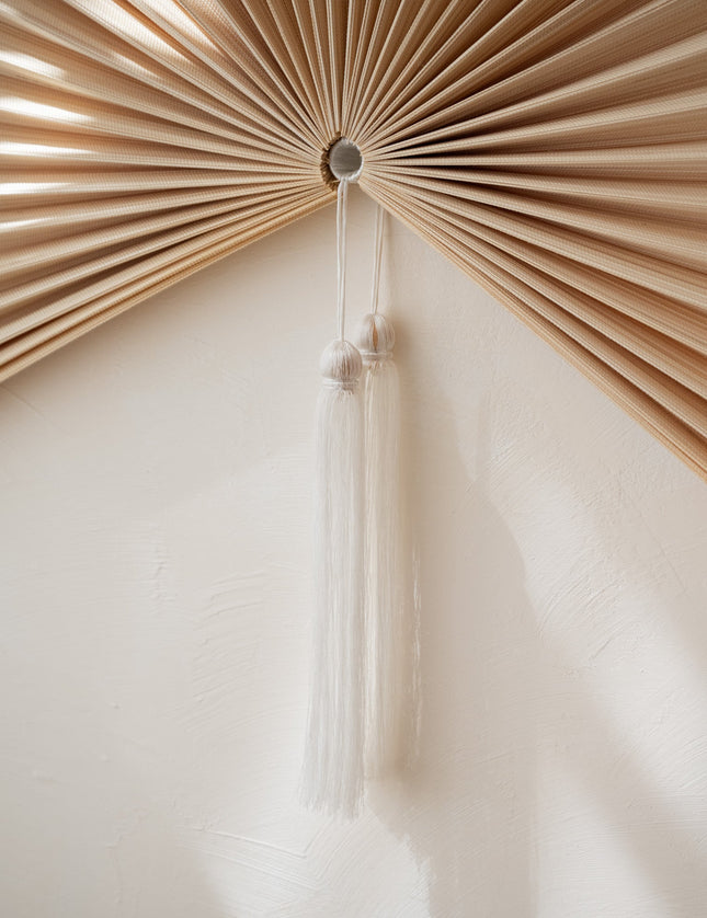 Wall Fan Bamboo Beige/ White Tassel - X - Large - Things I Like Things I Love