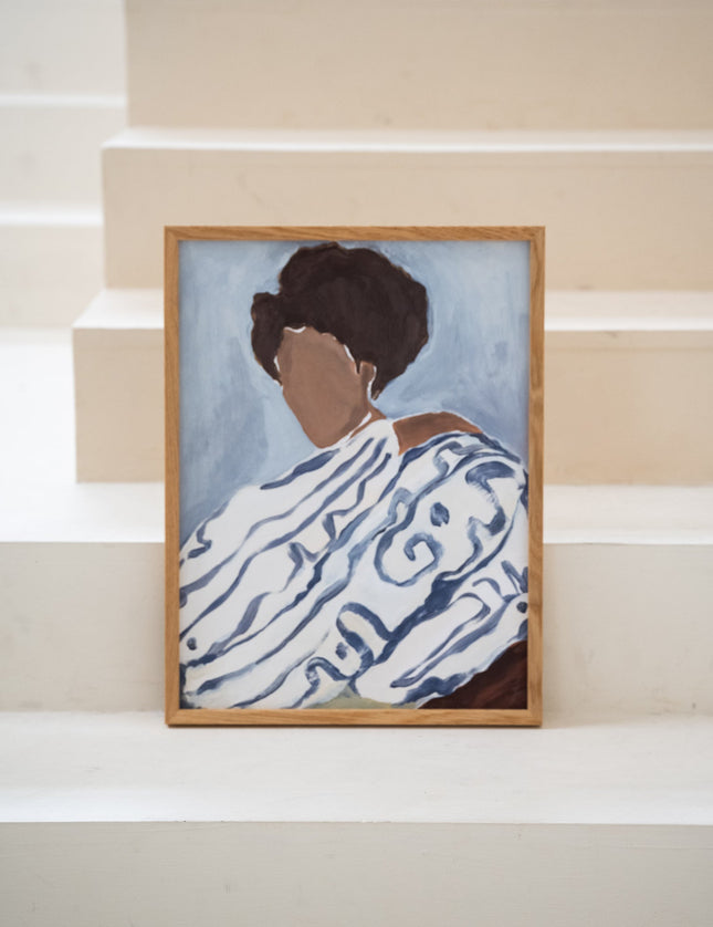 Art Print Blue Curls / Vessel 03 + Oak Frame - Things I Like Things I Love