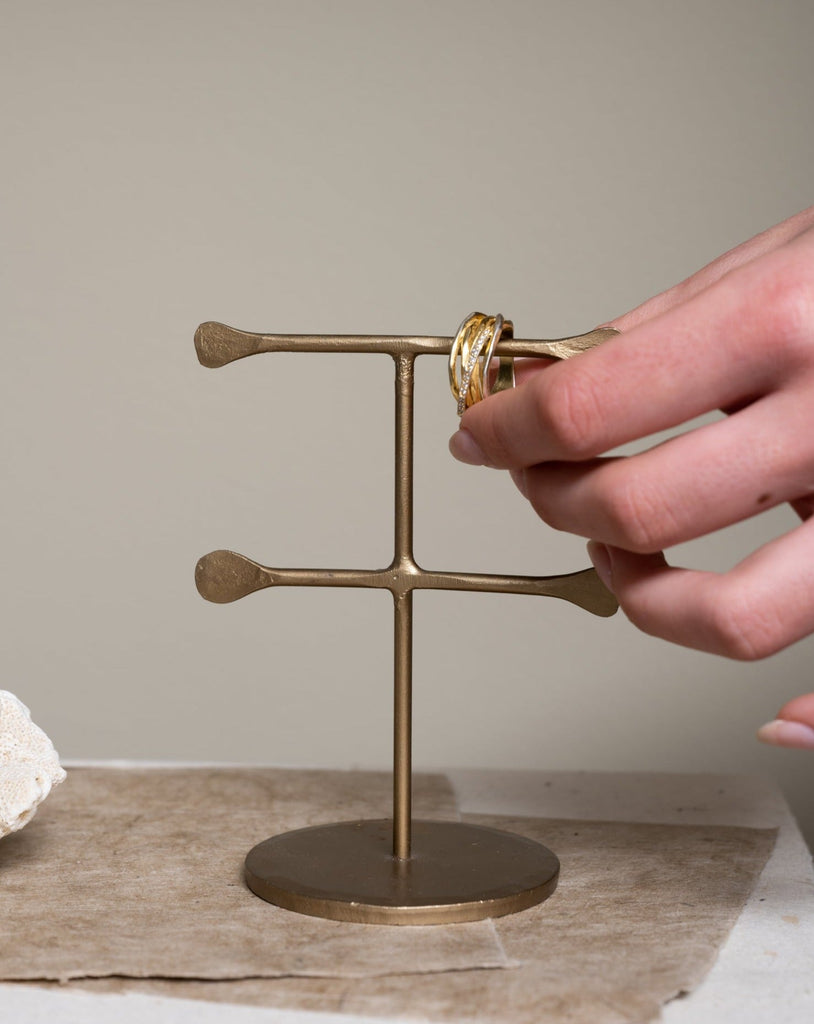 Hand Forged Jewelry Stand Brass Double - Things I Like Things I Love