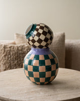 Hand Painted Vase Check Green/Brown