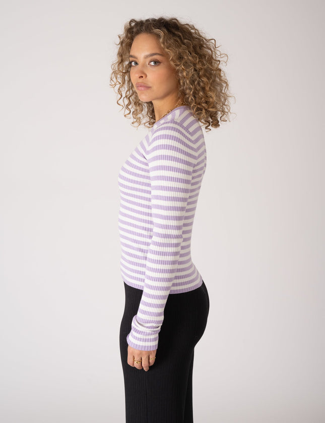 Jodi Tight Stripe Crew Knit Lilac Breeze/Cloud Dancer - Things I Like Things I Love