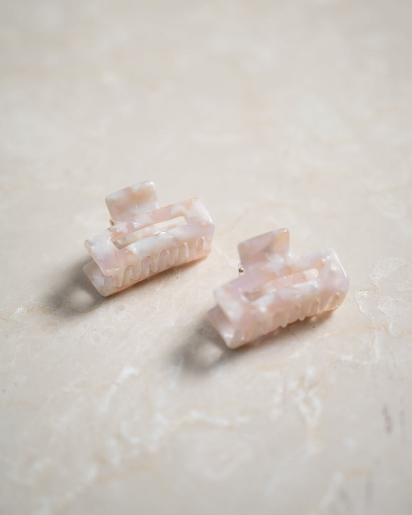 SET OF 2 - Hair Claw Clip Mini Square Ivory Pink - Things I Like Things I Love