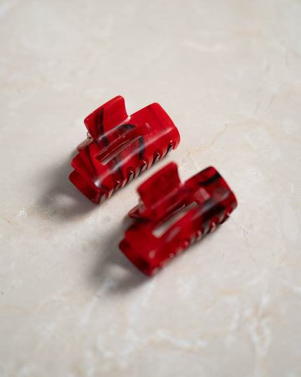 SET OF 2 - Hair Claw Clip Mini Square Red - Things I Like Things I Love