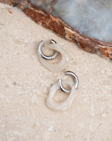 SET OF 2 - Statement Earrings Bold Organic Silver Beige