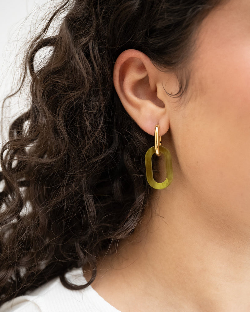 SET OF 2 - Statement Earrings Oval Penta Lime Gold - Things I Like Things I Love