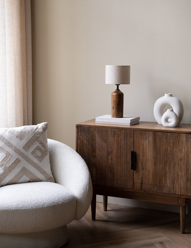 Table Lamp Paolo Wood Brown incl. Shade Livigno Natural - Things I Like Things I Love