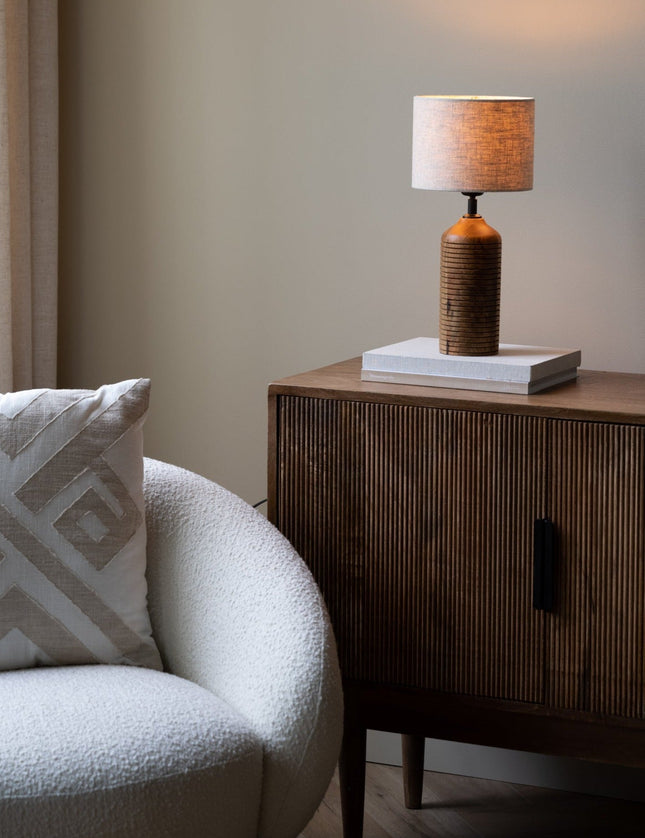 Table Lamp Paolo Wood Brown incl. Shade Livigno Natural - Things I Like Things I Love