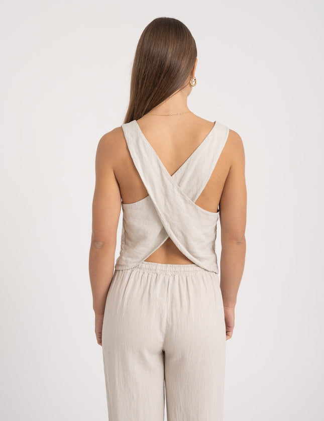 TILTIL Clara Linen Cross Back Top Beige - Things I Like Things I Love