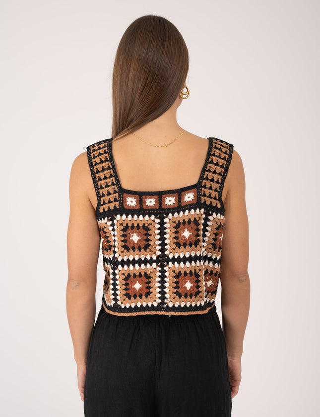 TILTIL Freya Crochet Top Black Brown One Size - Things I Like Things I Love