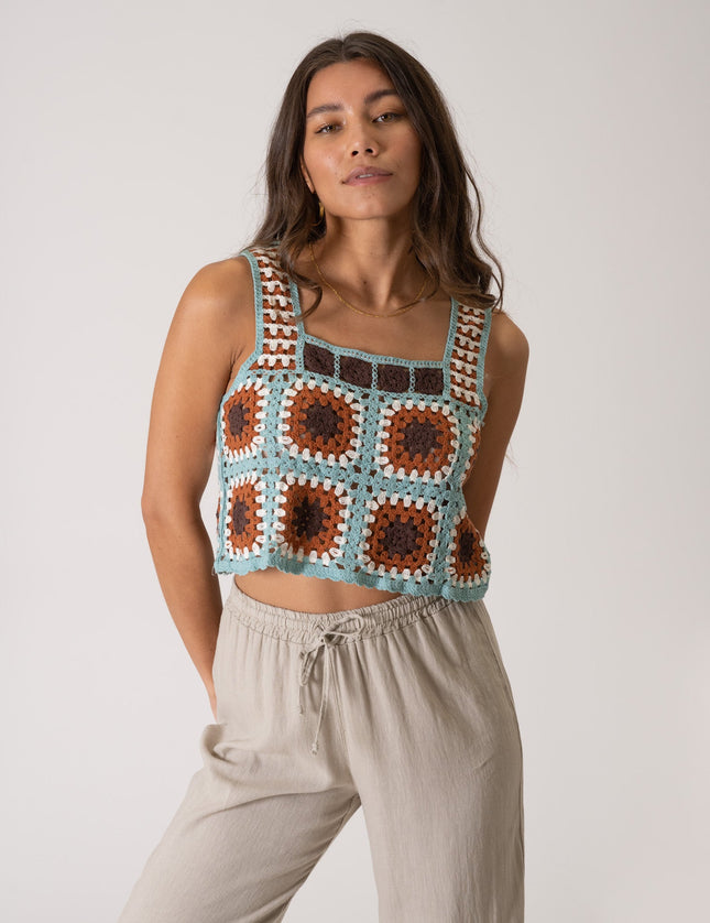 TILTIL Freya Crochet Top Blue Brown One Size - Things I Like Things I Love