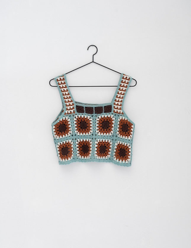 TILTIL Freya Crochet Top Blue Brown One Size - Things I Like Things I Love