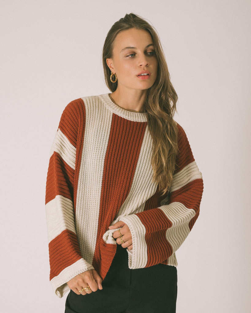 TILTIL Indy Knit Stripe Rust Beige One Size - Things I Like Things I Love
