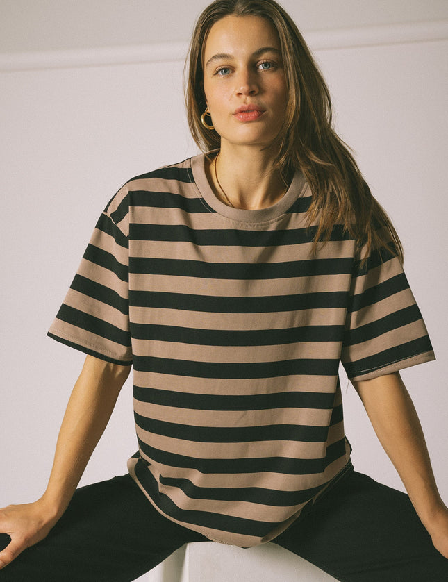 TILTIL Loua Tee Stripe Taupe Black - Things I Like Things I Love